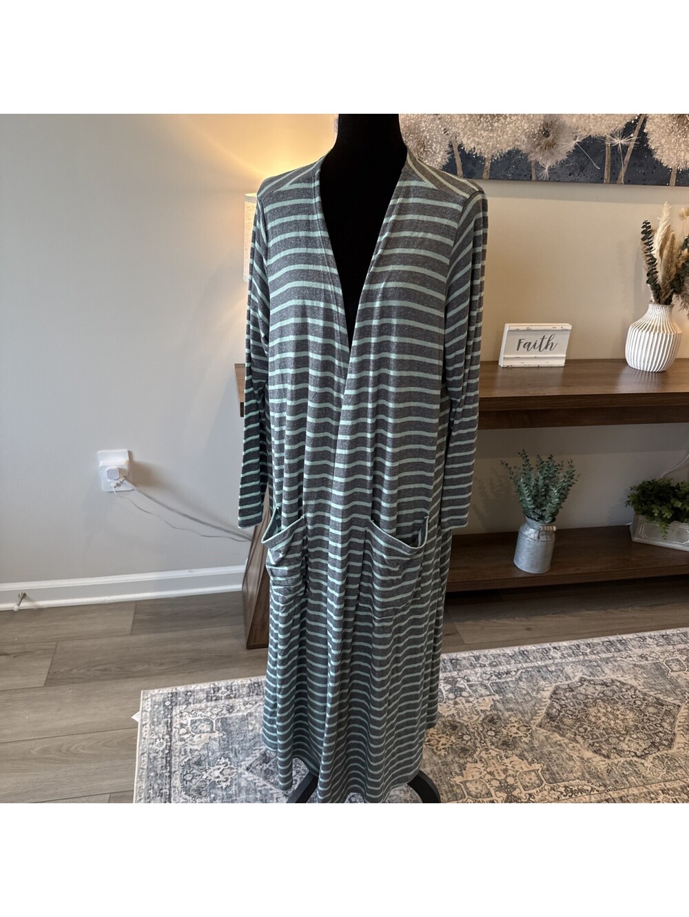 Lularoe Gray And Teal Long Sleeve Duster With Pockets Size L